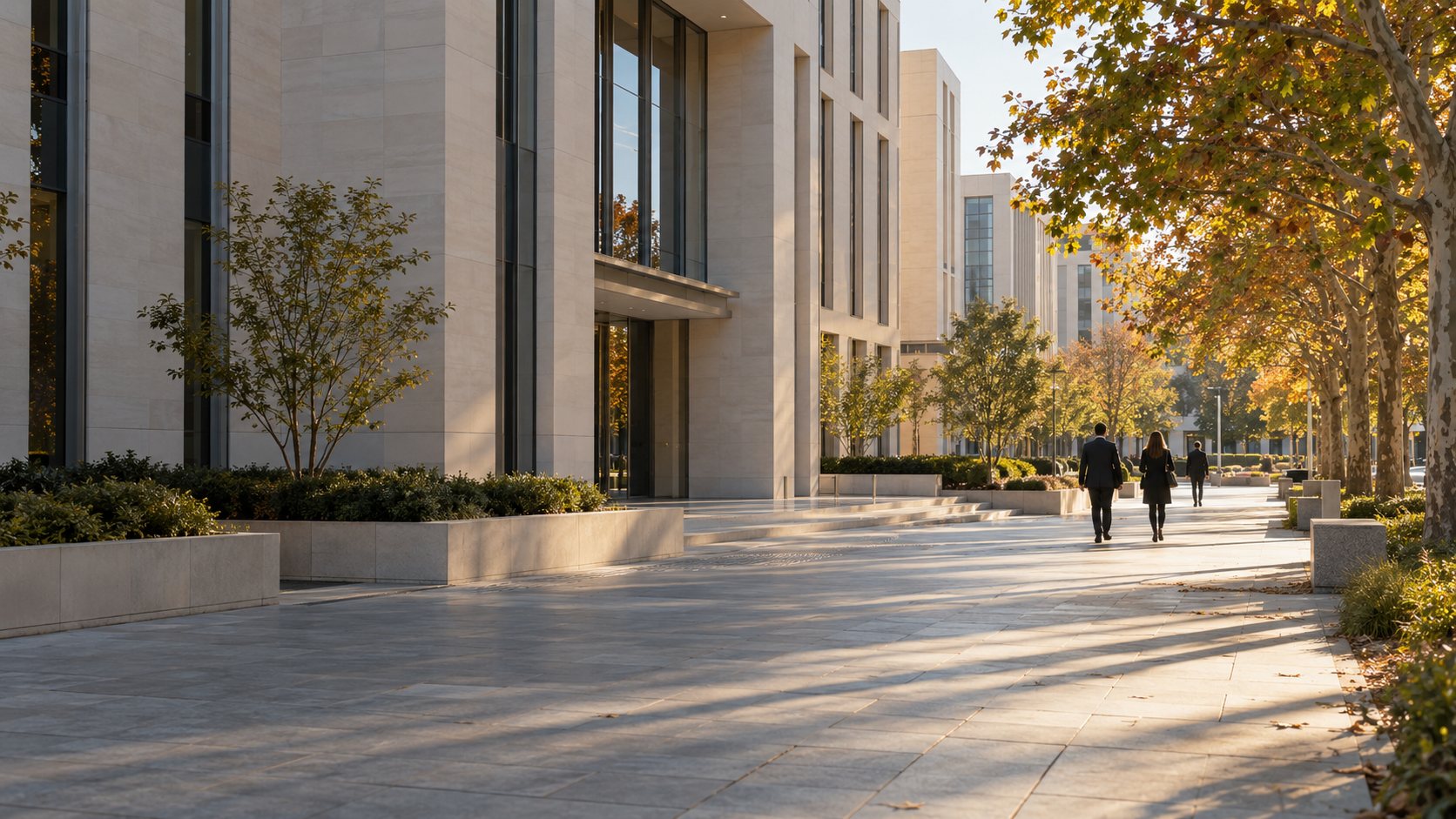A quiet tree-lined street in Canberra City in early morning light